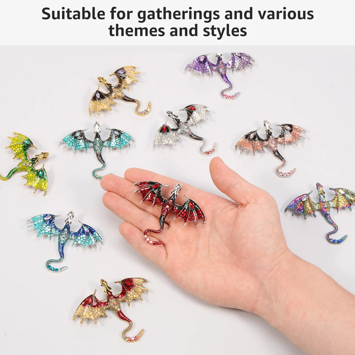 10Pcs Fashion Alloy Enamel Flying Dragon Shaped Brooch Pin Vintage Spread Wing Dragon Style Pendant Set for Necklace and Jewelry