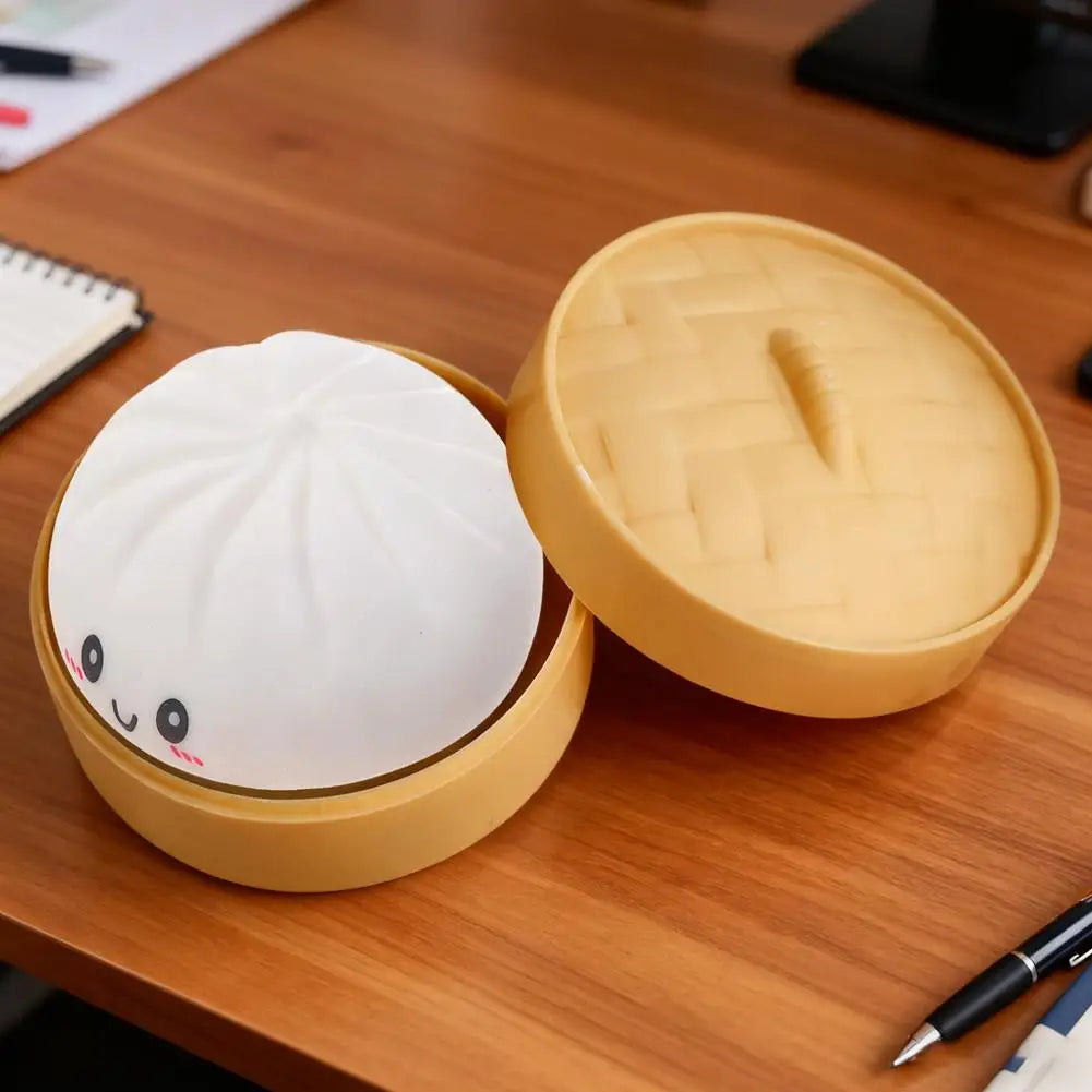 Dumpling Squishy Toy – Bao Bun Squeeze Fidget with Steamer