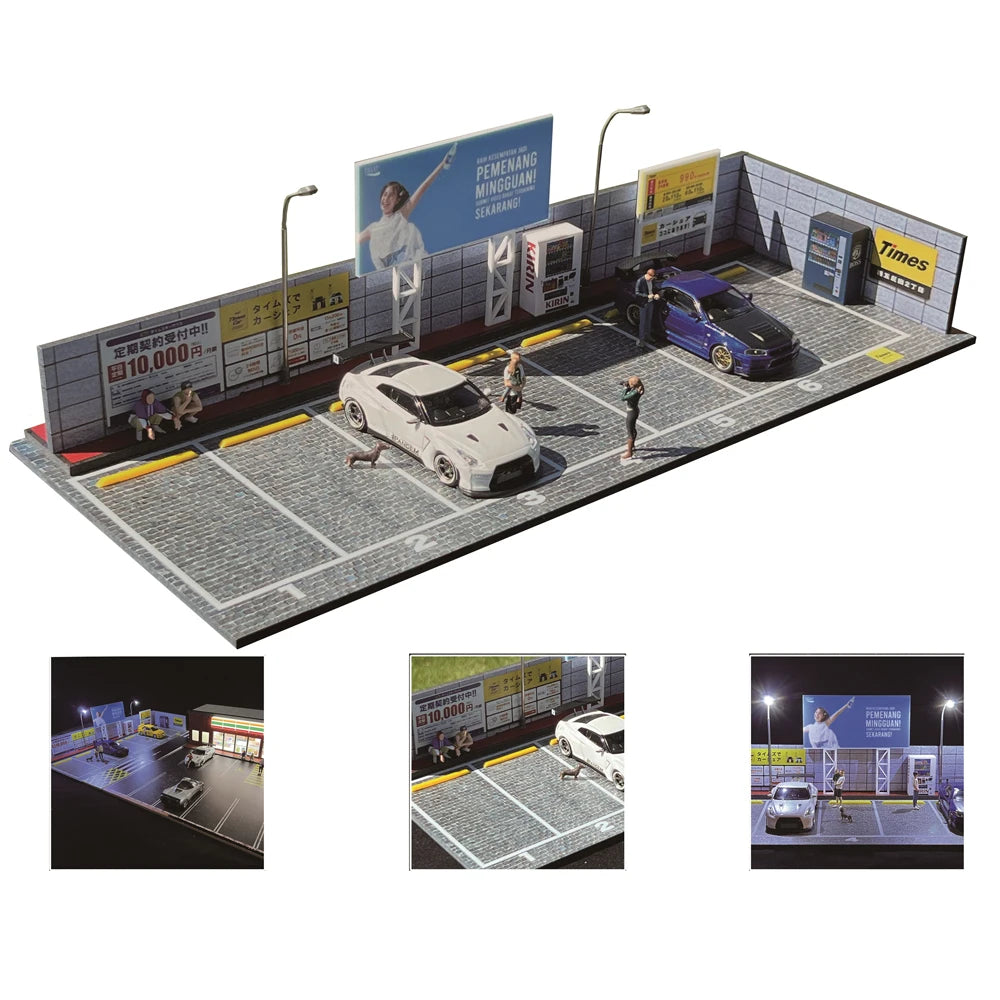 1:64 Car Garage Diorama – Mini Parking Lot Display Scene