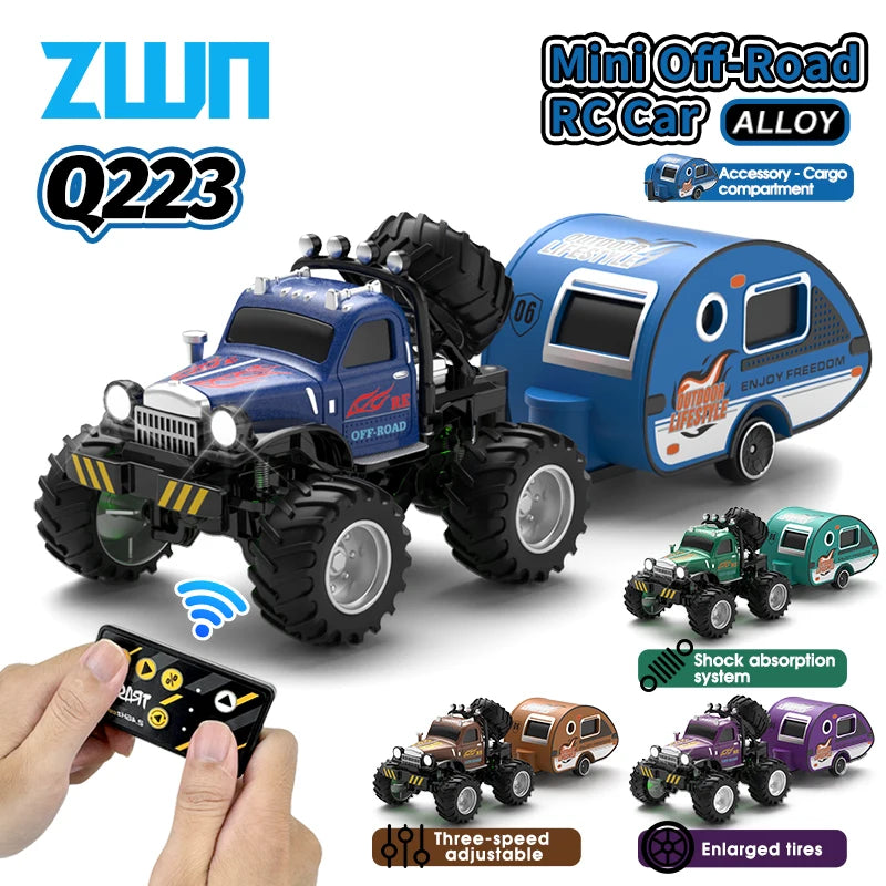 Mini RC Truck 1:64 with Trailer All-Terrain Remote Control
