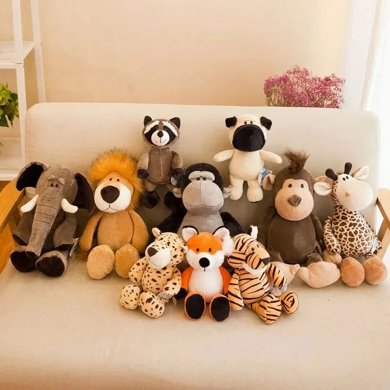 25CM Kawaii Jungle Animal Plush Toys Forest Animal Plush Dog Zebra Elephant Lion Fox Giraffe Children's Toys Doll Birthday Gift