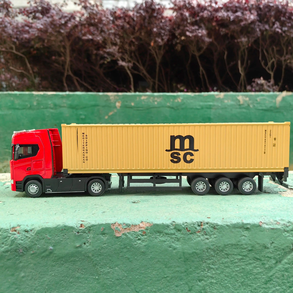 1/50 Simulation Large Truck Toy Car Model Alloy Diecast Transport Container Vehicle Car For Boy Gifts with Sound Light Pull Back