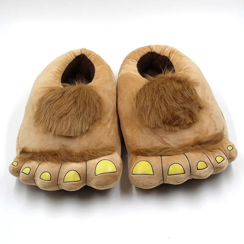 Newly Furry Warm Slippers Big Hairy Unisex Savage Hobbit Feet Plush Home Slippers Halloween Shoes