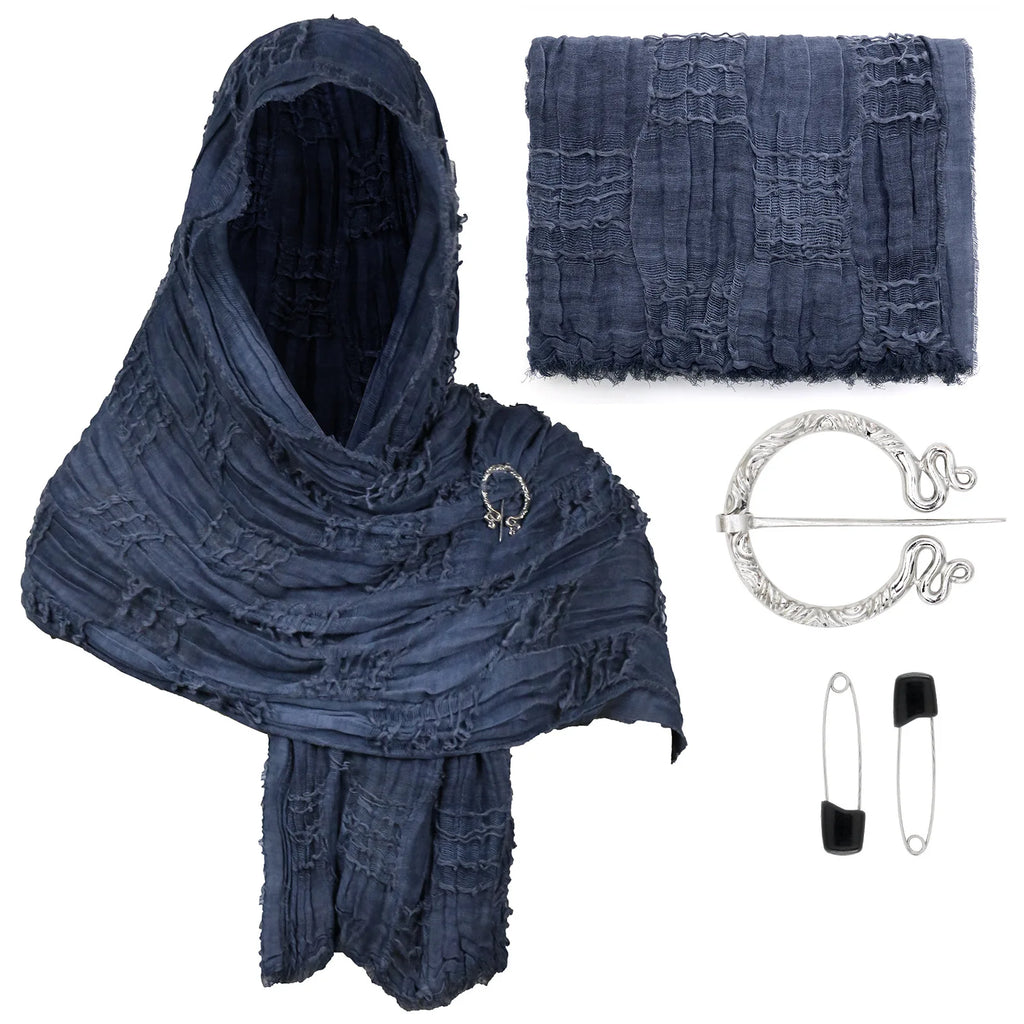 Medieval Vintage Hooded Shawl Scarf Cloak For Men Women Renaissance Halloween Tattered Layered Textured Frayed Cosplay Costume