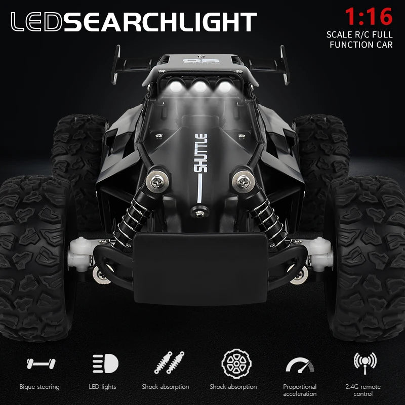Off-Road RC Car 2WD 1:16 with LED Lights, 2.4GHz Remote Control