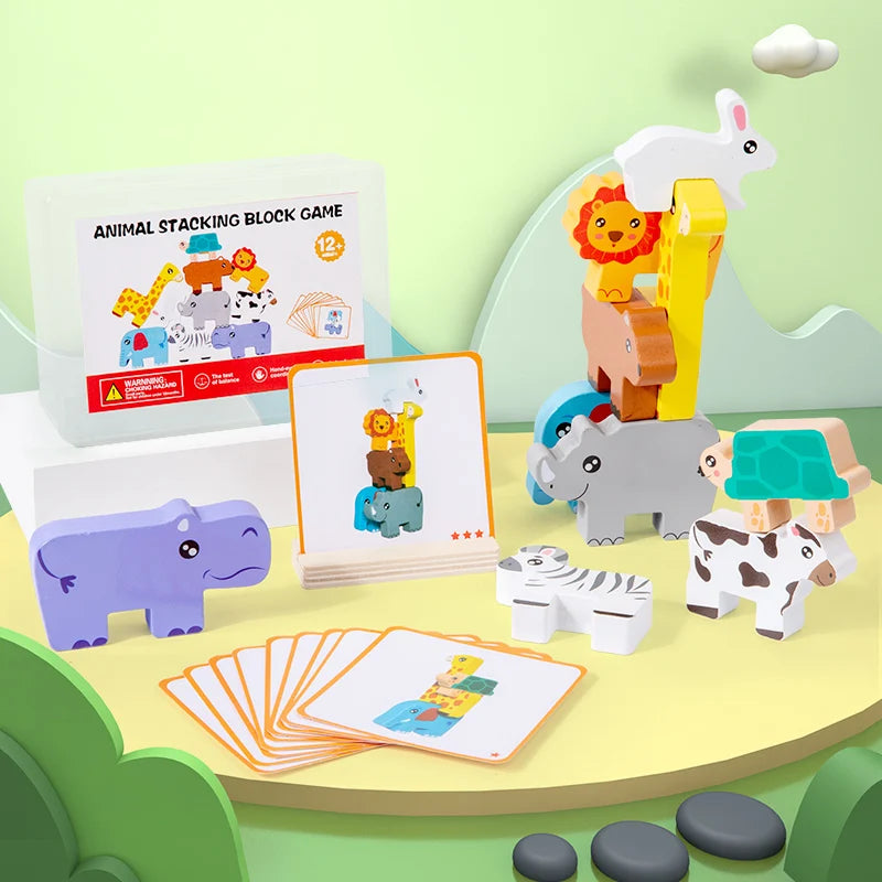 Wooden Animal Stacking Puzzle – Balance & Shape Matching Toy