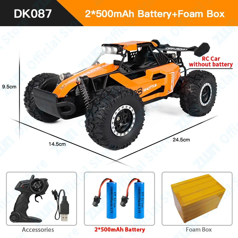 Off-Road RC Car 2WD 1:16 with LED Lights, 2.4GHz Remote Control