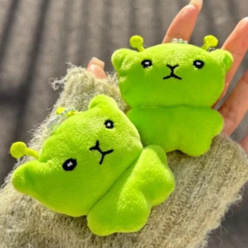 12pc Mini Alien Cat Plush Pendant Keyring Green Soft Plush Portable Key Chains Super Cute Handmade Doll Bags Pendant Gifts Decor