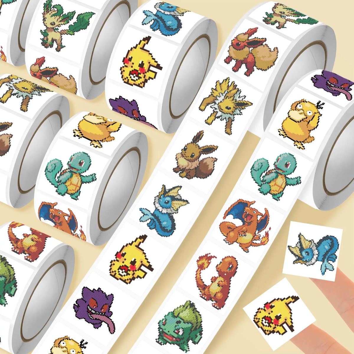 500pcs/Roll Cute Pixel Pokemon Pikachu Cartoon Anime Sealing Stickers DIY Laptop Decals Decoration Stiker Reward Gift Toys