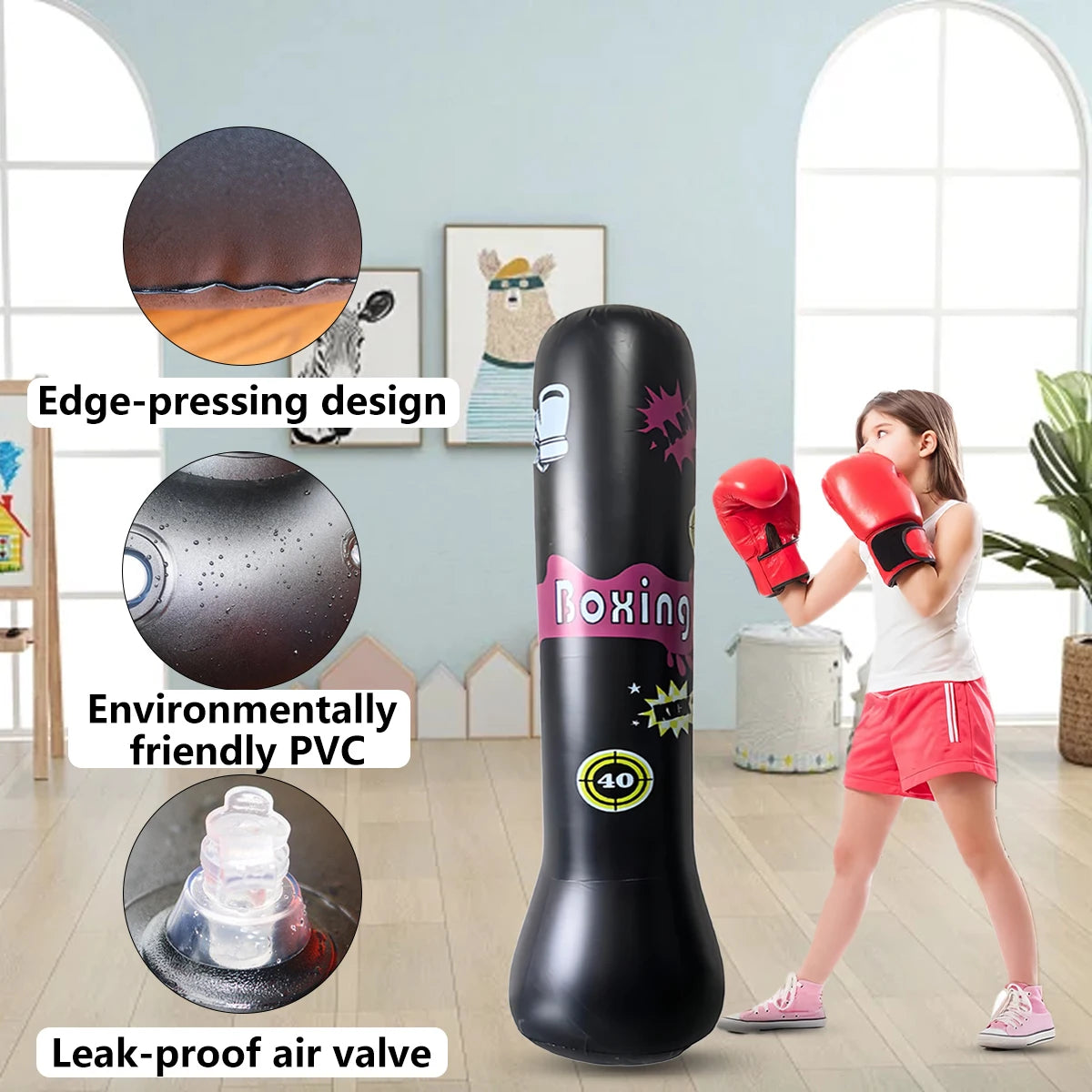PVC thickened children's boxing column, inflatable for teenagers. Fitness punching bag that won't fall down. Add sand and water