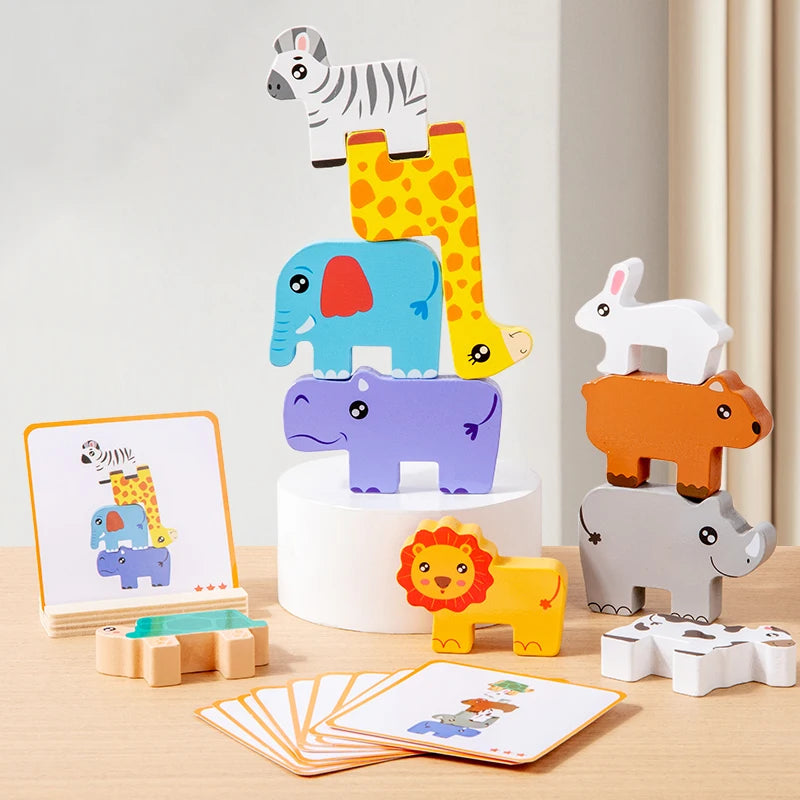 Wooden Animal Stacking Puzzle – Balance & Shape Matching Toy