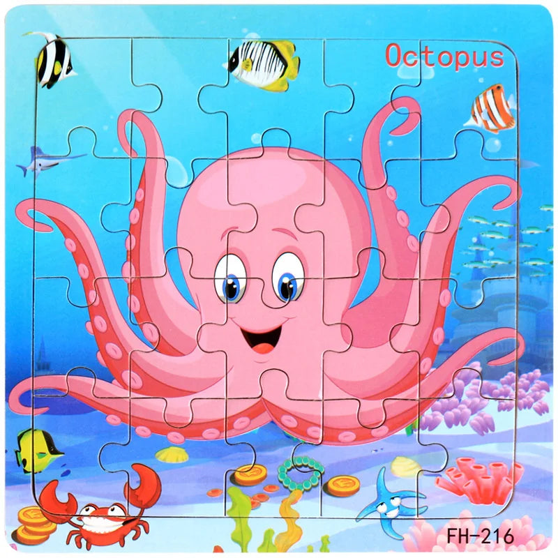 Wooden 3D Puzzle – Cartoon Animal Jigsaw Toy for Kids