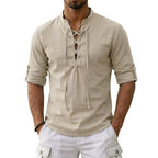 Men's Long Sleeved Linen T-Shirts Medieval Vintage Viking Top Cotton Shirts Men Halloween Costume Breathable Tops Yoga Shirts