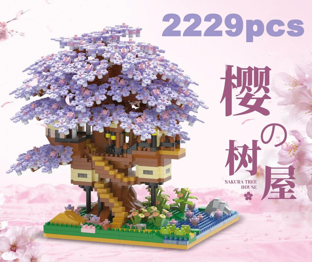 Cherry Blossom Building Blocks – Purple Tree House Model Set