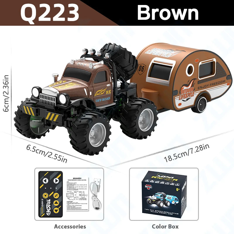 Mini RC Truck 1:64 with Trailer All-Terrain Remote Control