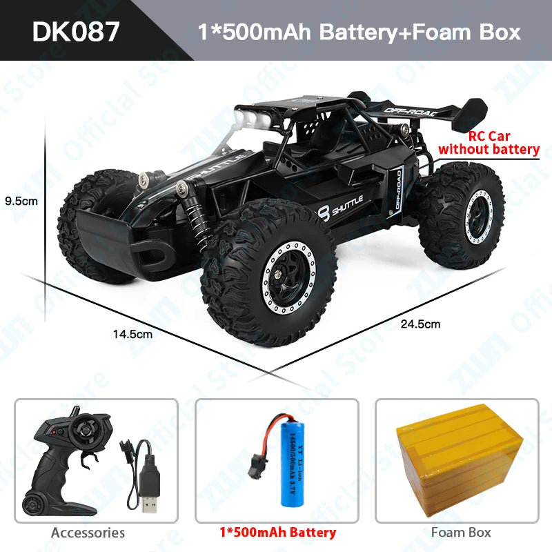 Off-Road RC Car 2WD 1:16 with LED Lights, 2.4GHz Remote Control