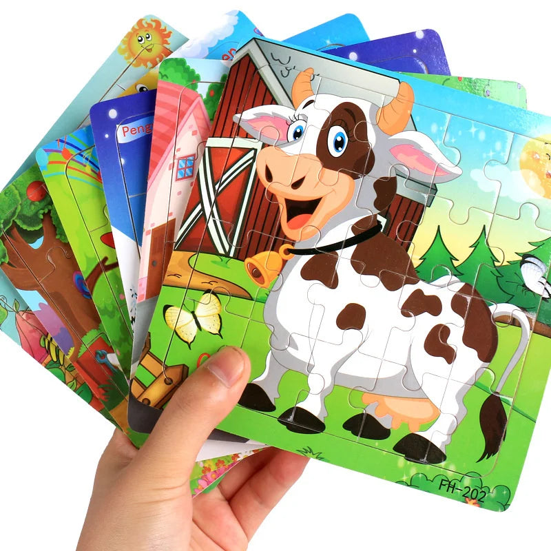 Wooden 3D Puzzle – Cartoon Animal Jigsaw Toy for Kids