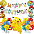 1set Cartoon Pokemon Pikachu Theme Foil Balloons Set Red Black Latex Balloon Kids Birthday Baby Shower Party Decora Supplies