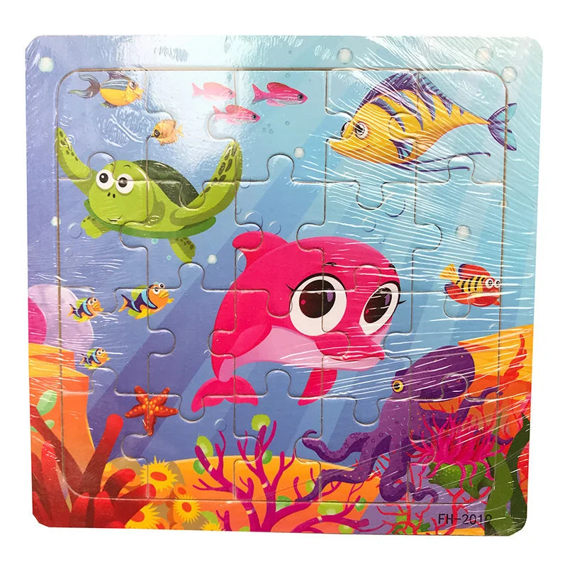 Wooden 3D Puzzle – Cartoon Animal Jigsaw Toy for Kids