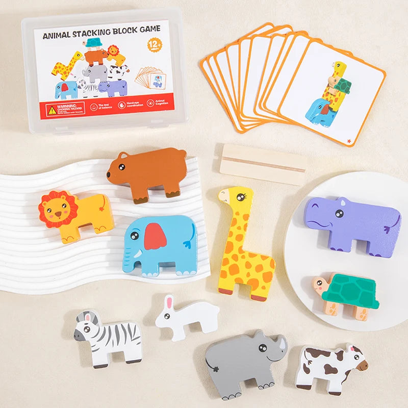 Wooden Animal Stacking Puzzle – Balance & Shape Matching Toy