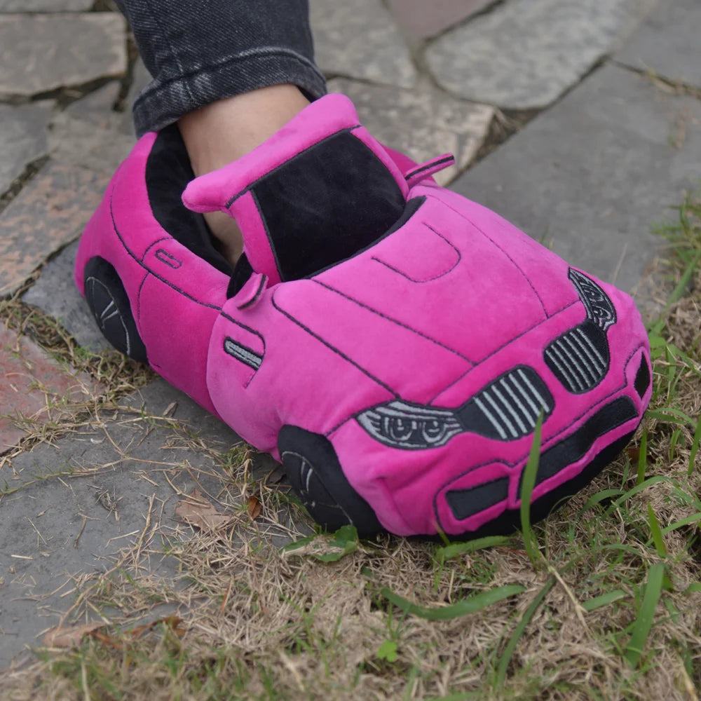 10 COLORS Vehicle Shape Plush Slippers Women Men Cartoon Car Warm Soft House Shoes Birthday Party Indoor Slipper