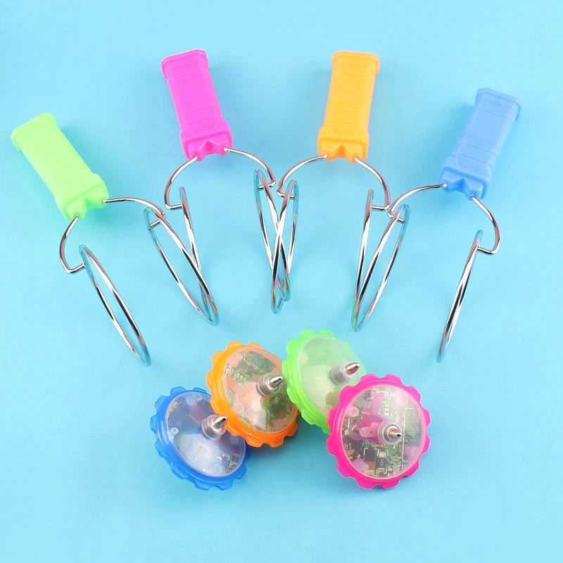 Led Magic Magnetic Orbit Spinning Top Toy Creative Hand Cranked Color Luminous Colorful Gyroscope Rotating Handle Child Classic