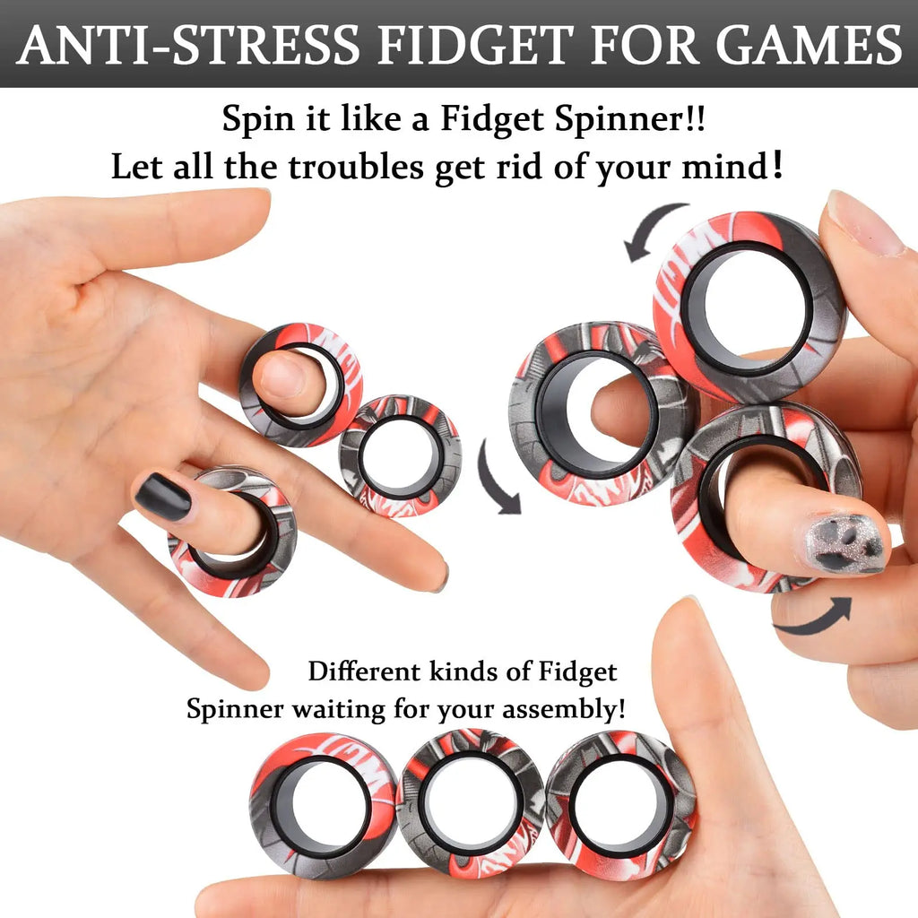 Magnetic Ring Fidget Spinner – 3Pcs Stress Relief Finger Toys